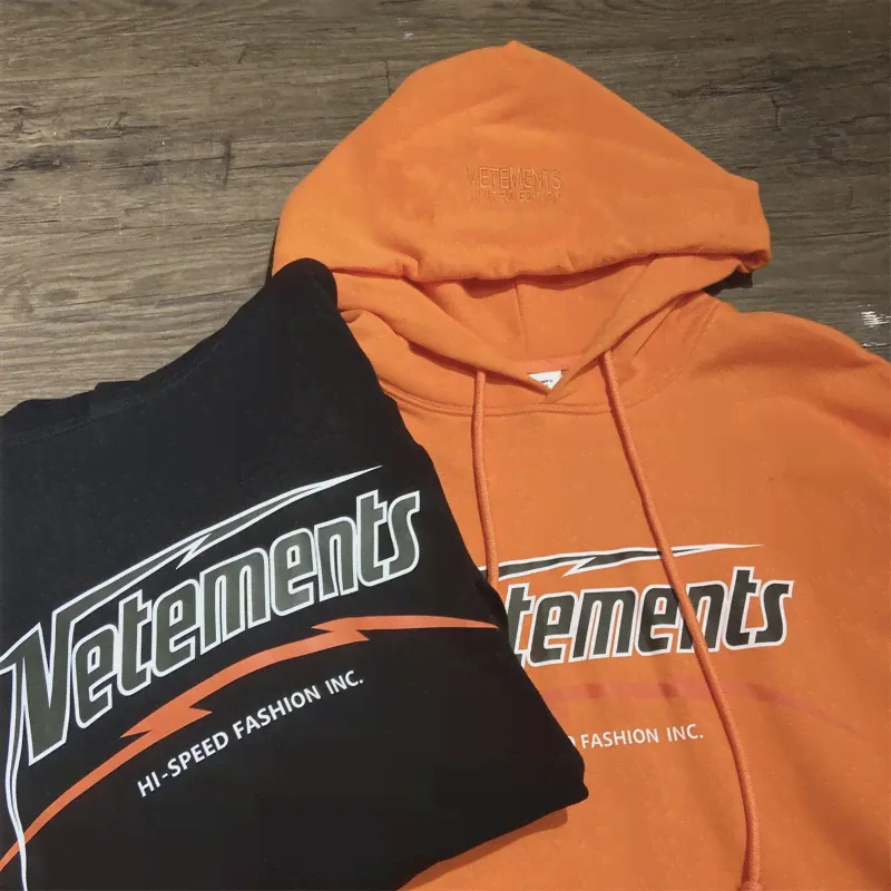 Новый стиль Hi Speed Vetements, Мужской Женский Пуловер с капюшоном, Оранжевая Черная Одежда, мягкая ткань